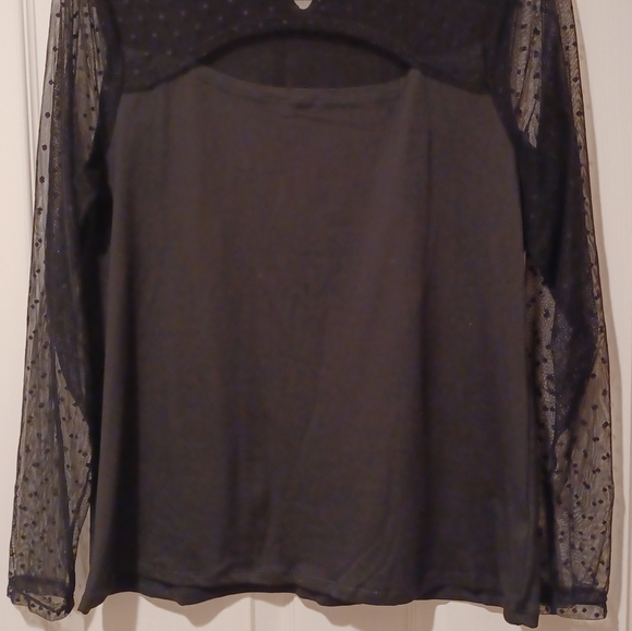 BOBEAU SHEER POLKA SLEEVE CUT FRONT SEXY FORMAL TOP LARGE - Picture 4 of 10